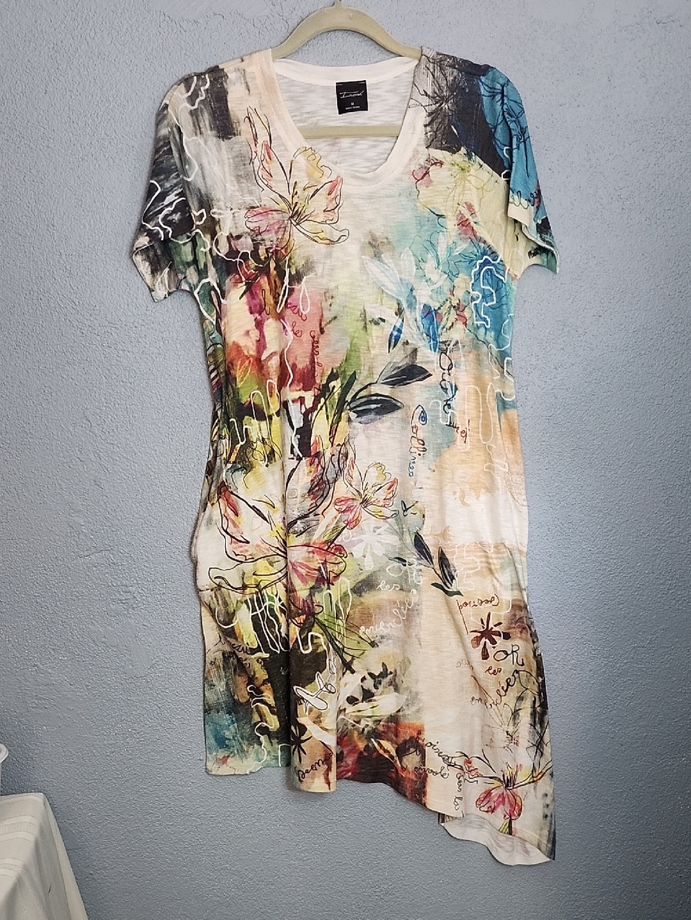 Abstract Floral Short Sleeve Dress- Multicolor